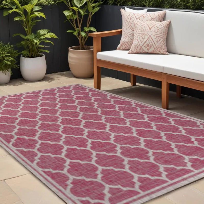 9' X 12' Fuchsia And Light Gray Geometric Indoor Outdoor Area Rug Homeroots Outdoor