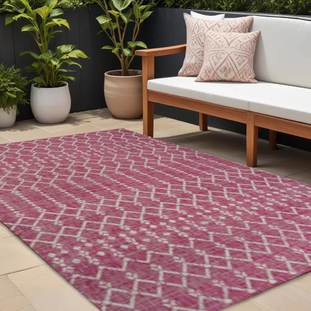9' X 12' Fuchsia And Light Gray Trellis Indoor Outdoor Area Rug Homeroots Outdoor