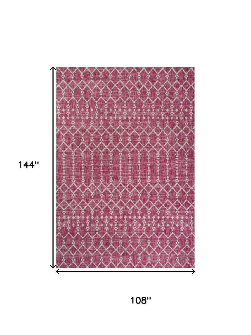 9' X 12' Fuchsia And Light Gray Trellis Indoor Outdoor Area Rug Homeroots Outdoor