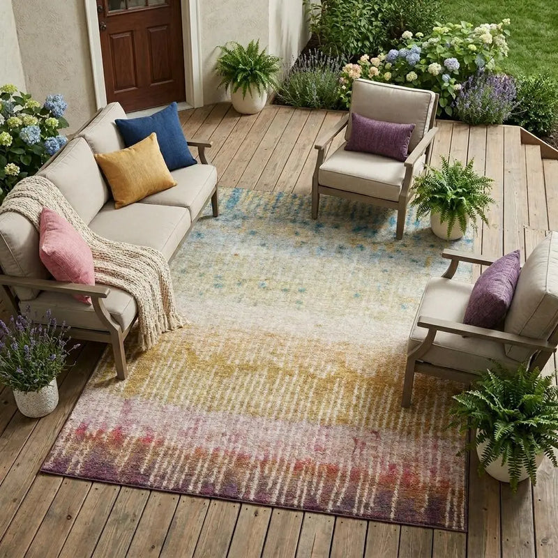9' X 12' Gold And Beige Abstract Washable Indoor Outdoor Area Rug Homeroots Outdoor