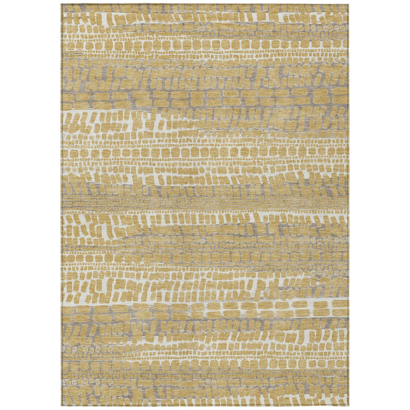 9' X 12' Gold And Beige Abstract Washable Indoor Outdoor Area Rug Homeroots Outdoor