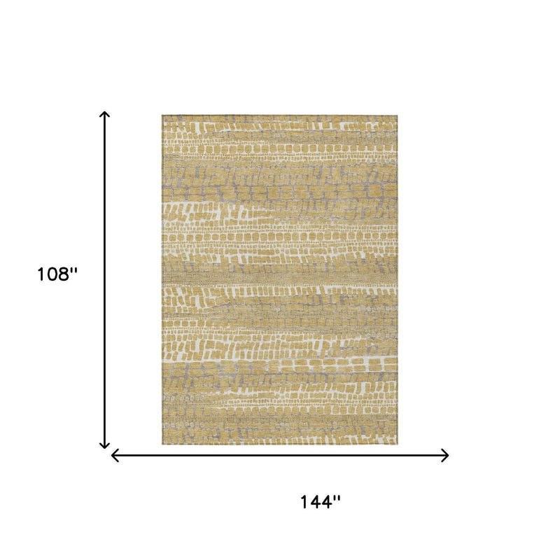 9' X 12' Gold And Beige Abstract Washable Indoor Outdoor Area Rug Homeroots Outdoor