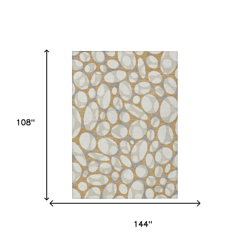 9' X 12' Gold And Beige Abstract Washable Indoor Outdoor Area Rug Homeroots Outdoor