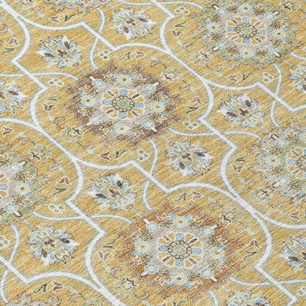 9' X 12' Gold And Beige Floral Medallion Washable Indoor Outdoor Area Rug Homeroots Outdoor