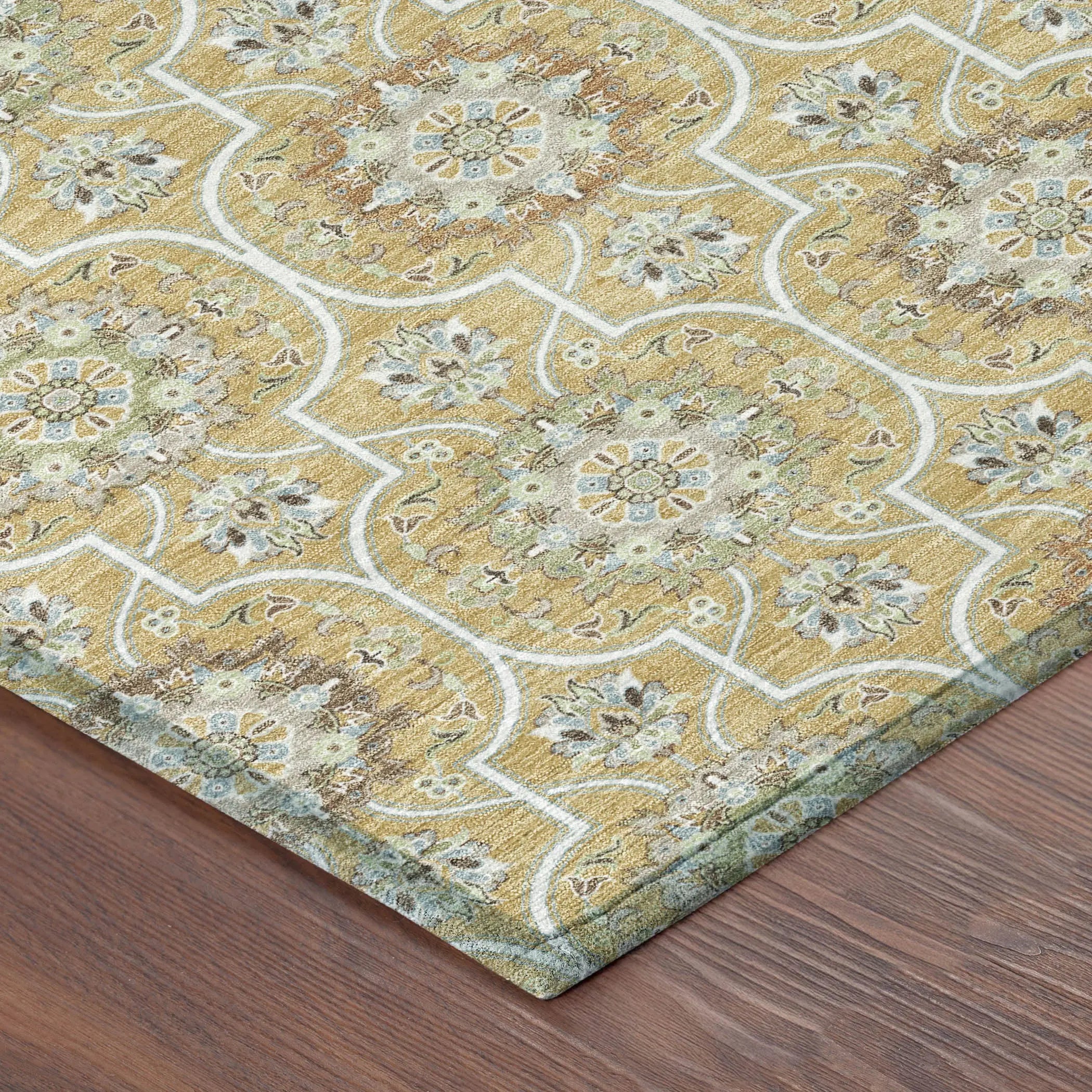 9' X 12' Gold And Beige Floral Medallion Washable Indoor Outdoor Area Rug Homeroots Outdoor
