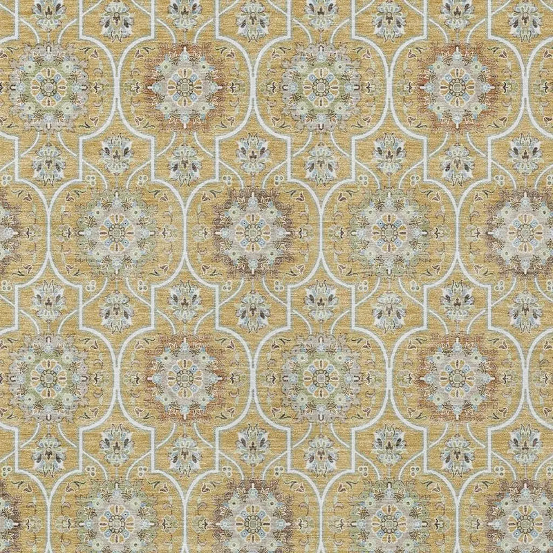 9' X 12' Gold And Beige Floral Medallion Washable Indoor Outdoor Area Rug Homeroots Outdoor