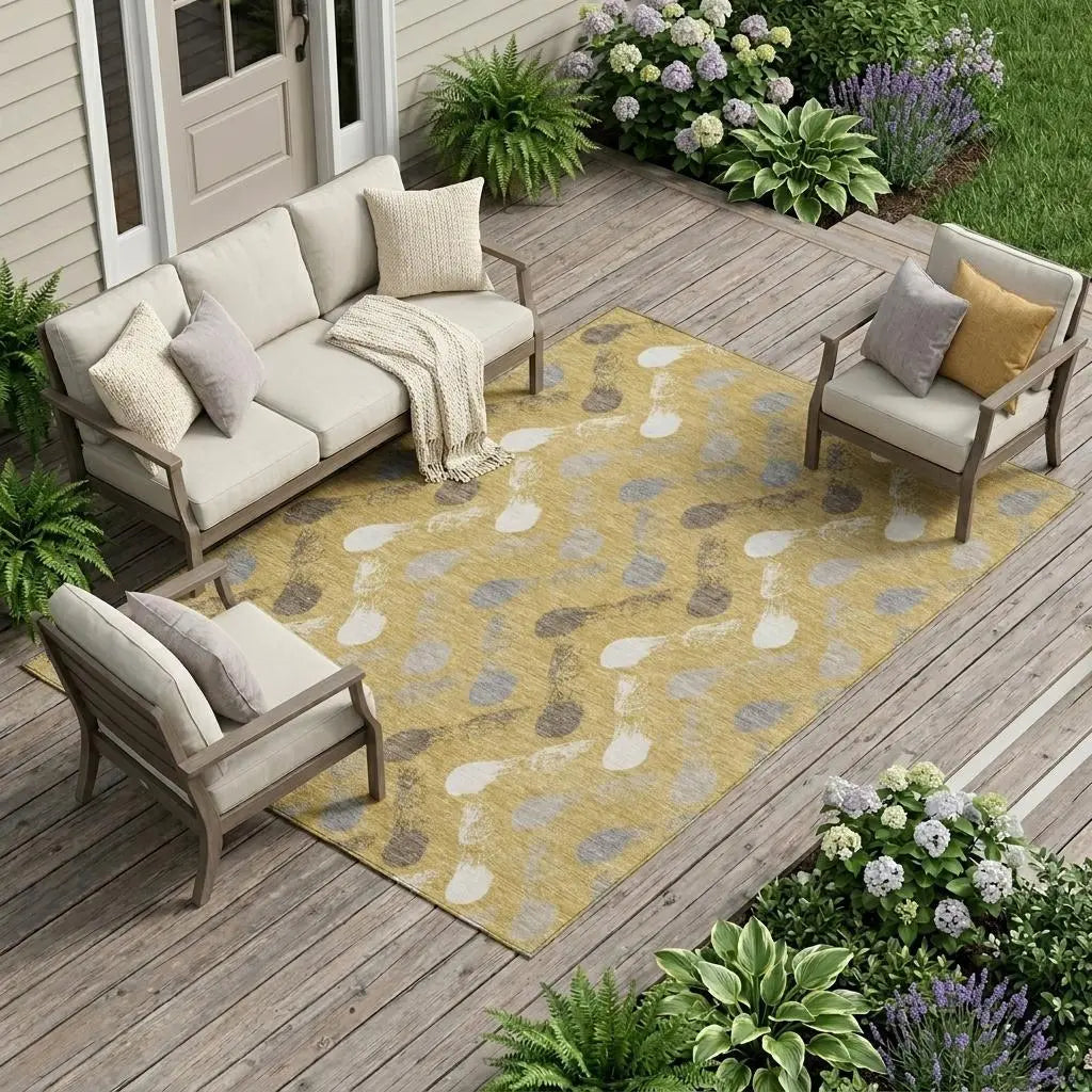 9' X 12' Gold And Beige Geometric Washable Indoor Outdoor Area Rug Homeroots Outdoor