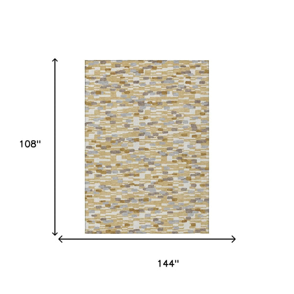 9' X 12' Gold And Beige Geometric Washable Indoor Outdoor Area Rug Homeroots Outdoor