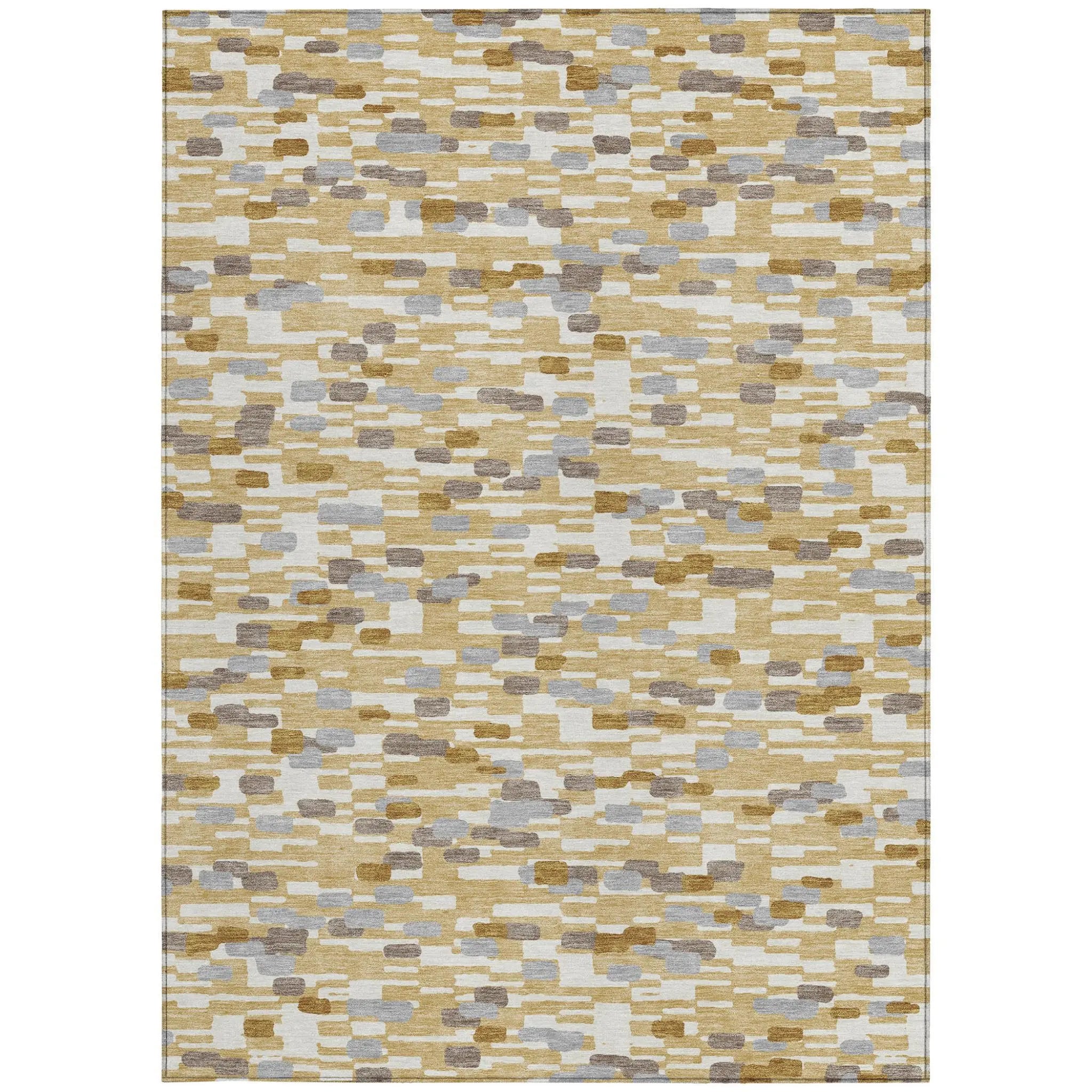 9' X 12' Gold And Beige Geometric Washable Indoor Outdoor Area Rug Homeroots Outdoor