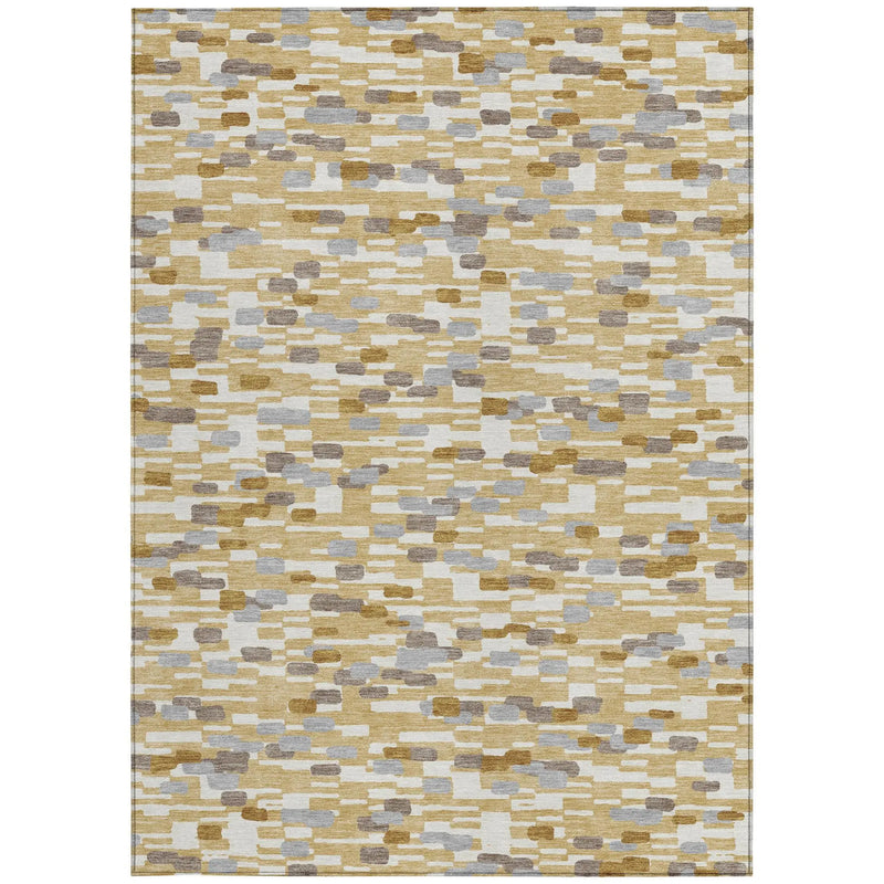 9' X 12' Gold And Beige Geometric Washable Indoor Outdoor Area Rug Homeroots Outdoor