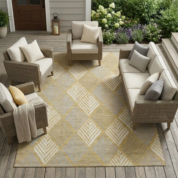 9' X 12' Gold And Beige Geometric Washable Indoor Outdoor Area Rug Homeroots Outdoor