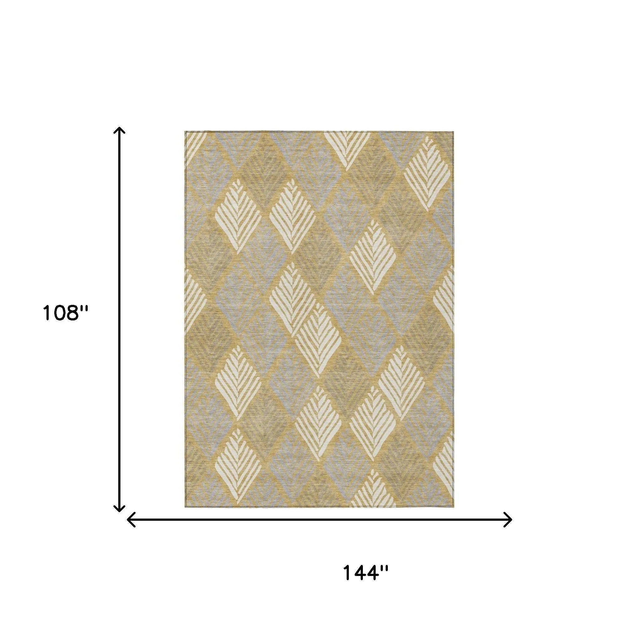 9' X 12' Gold And Beige Geometric Washable Indoor Outdoor Area Rug Homeroots Outdoor