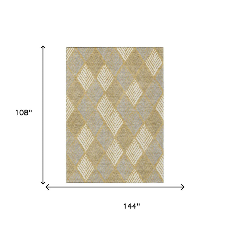 9' X 12' Gold And Beige Geometric Washable Indoor Outdoor Area Rug Homeroots Outdoor