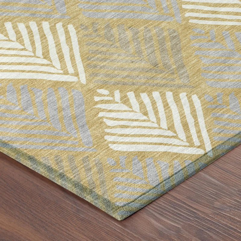 9' X 12' Gold And Beige Geometric Washable Indoor Outdoor Area Rug Homeroots Outdoor