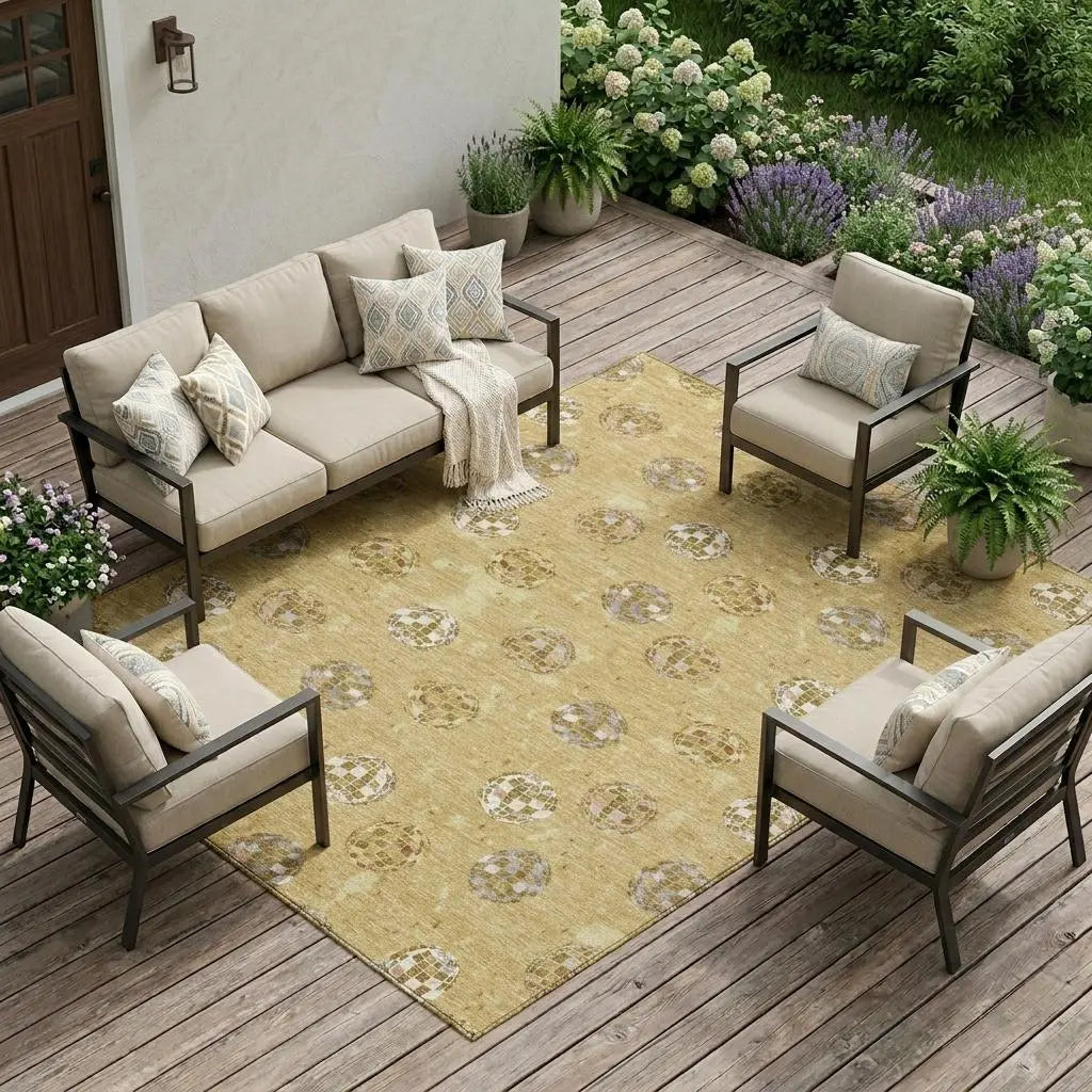 9' X 12' Gold And Blue Geometric Washable Indoor Outdoor Area Rug Homeroots Outdoor