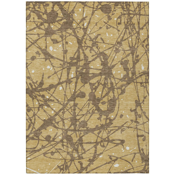9' X 12' Gold And Brown Abstract Washable Indoor Outdoor Area Rug Homeroots Outdoor