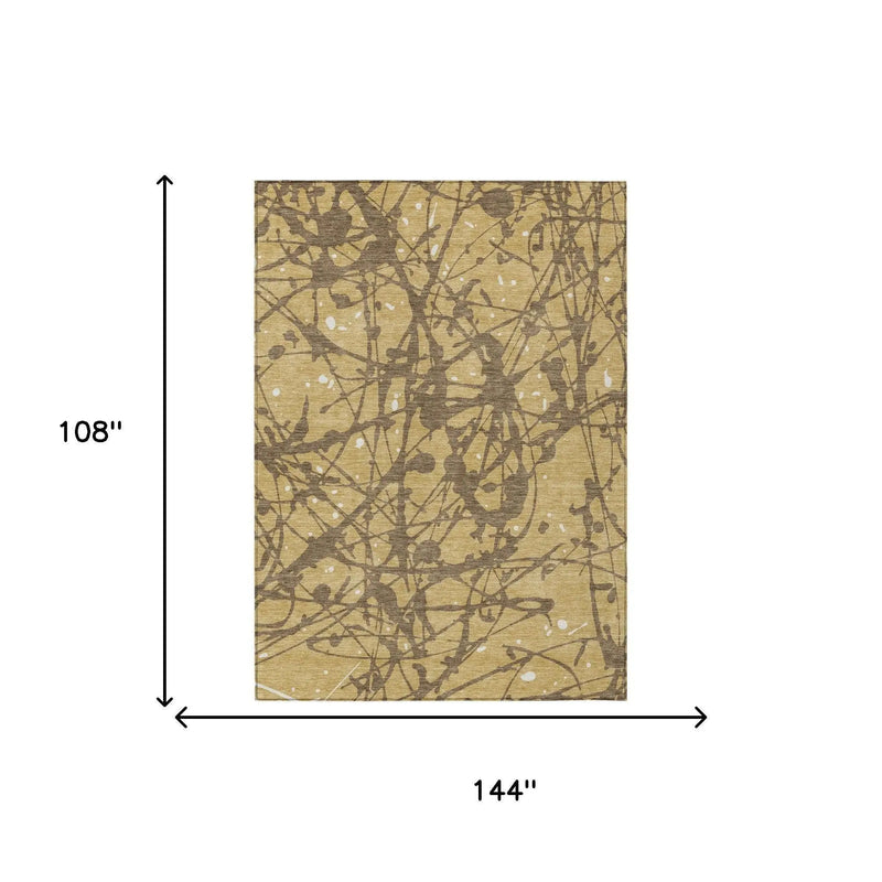 9' X 12' Gold And Brown Abstract Washable Indoor Outdoor Area Rug Homeroots Outdoor