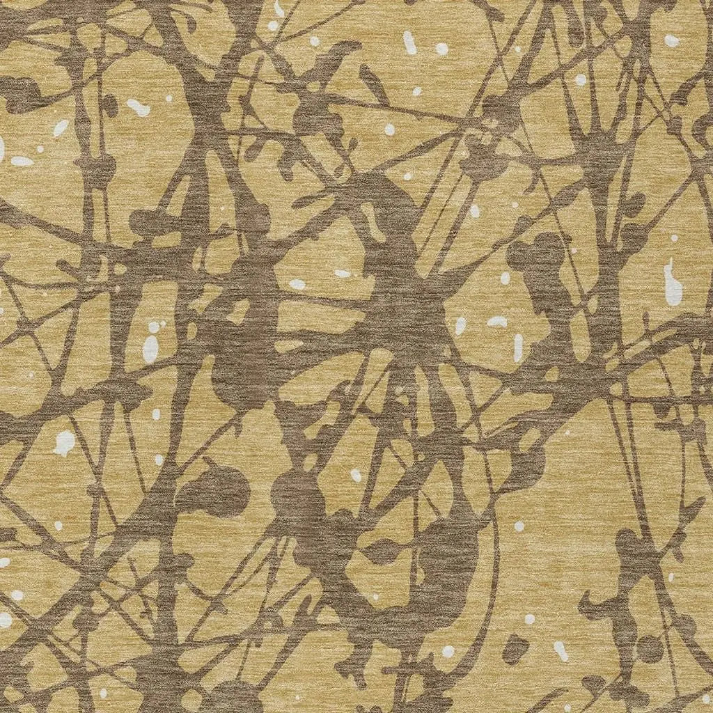 9' X 12' Gold And Brown Abstract Washable Indoor Outdoor Area Rug Homeroots Outdoor