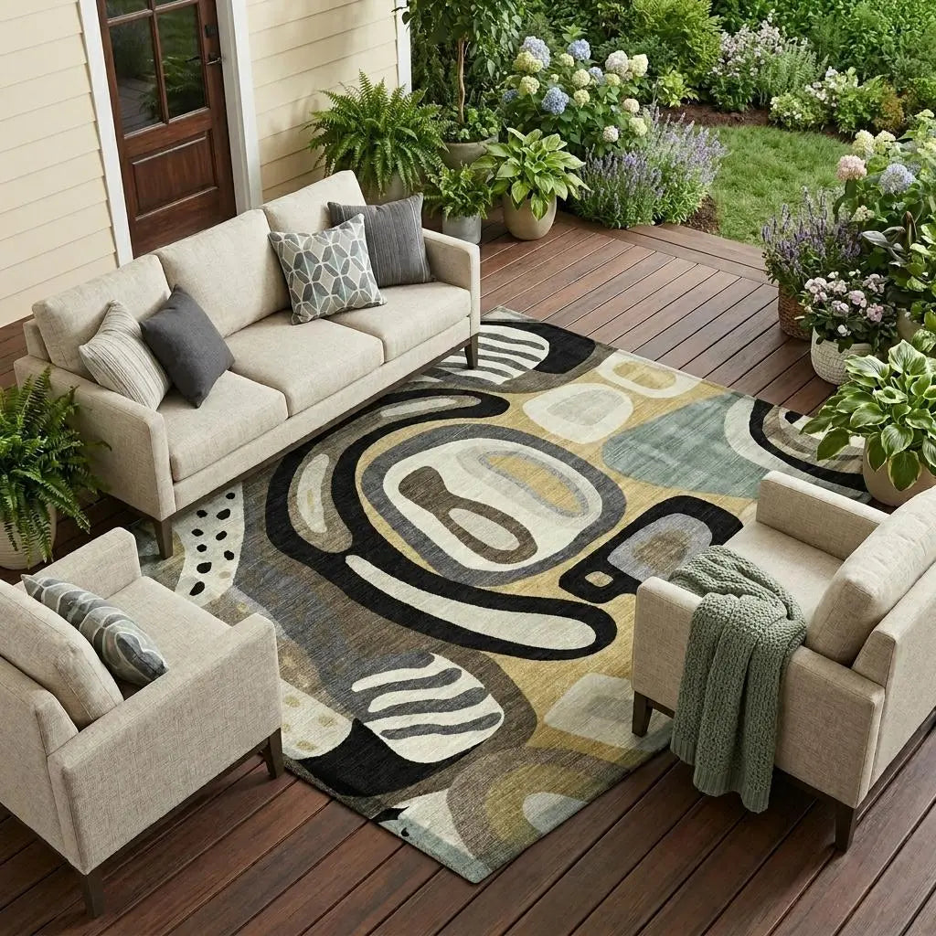 9' X 12' Gold And Brown Abstract Washable Indoor Outdoor Area Rug Homeroots Outdoor