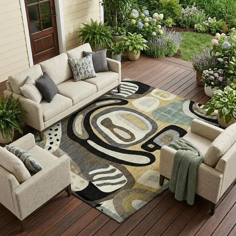9' X 12' Gold And Brown Abstract Washable Indoor Outdoor Area Rug Homeroots Outdoor