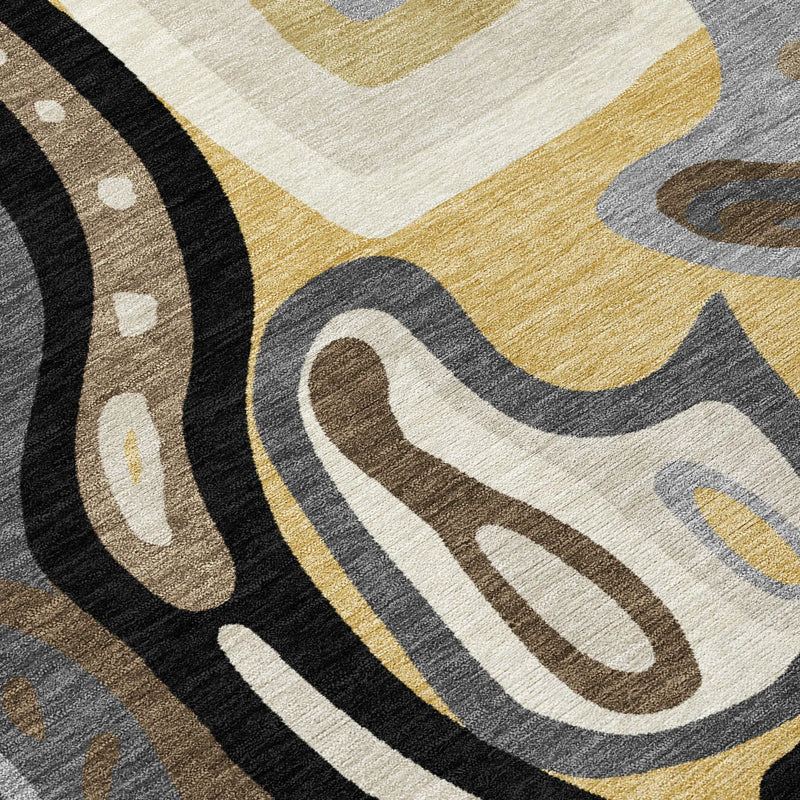 9' X 12' Gold And Brown Abstract Washable Indoor Outdoor Area Rug Homeroots Outdoor