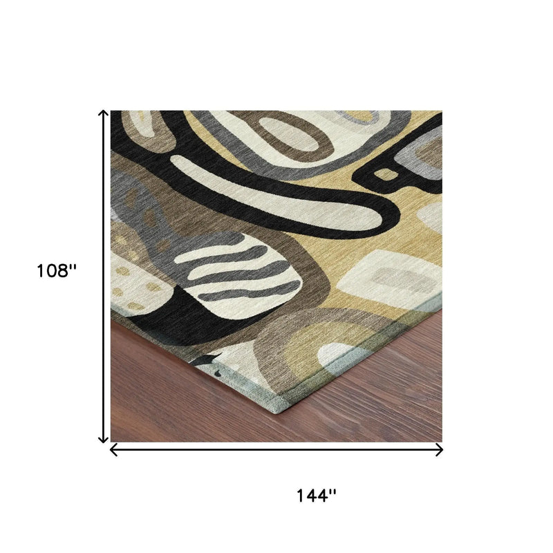 9' X 12' Gold And Brown Abstract Washable Indoor Outdoor Area Rug Homeroots Outdoor