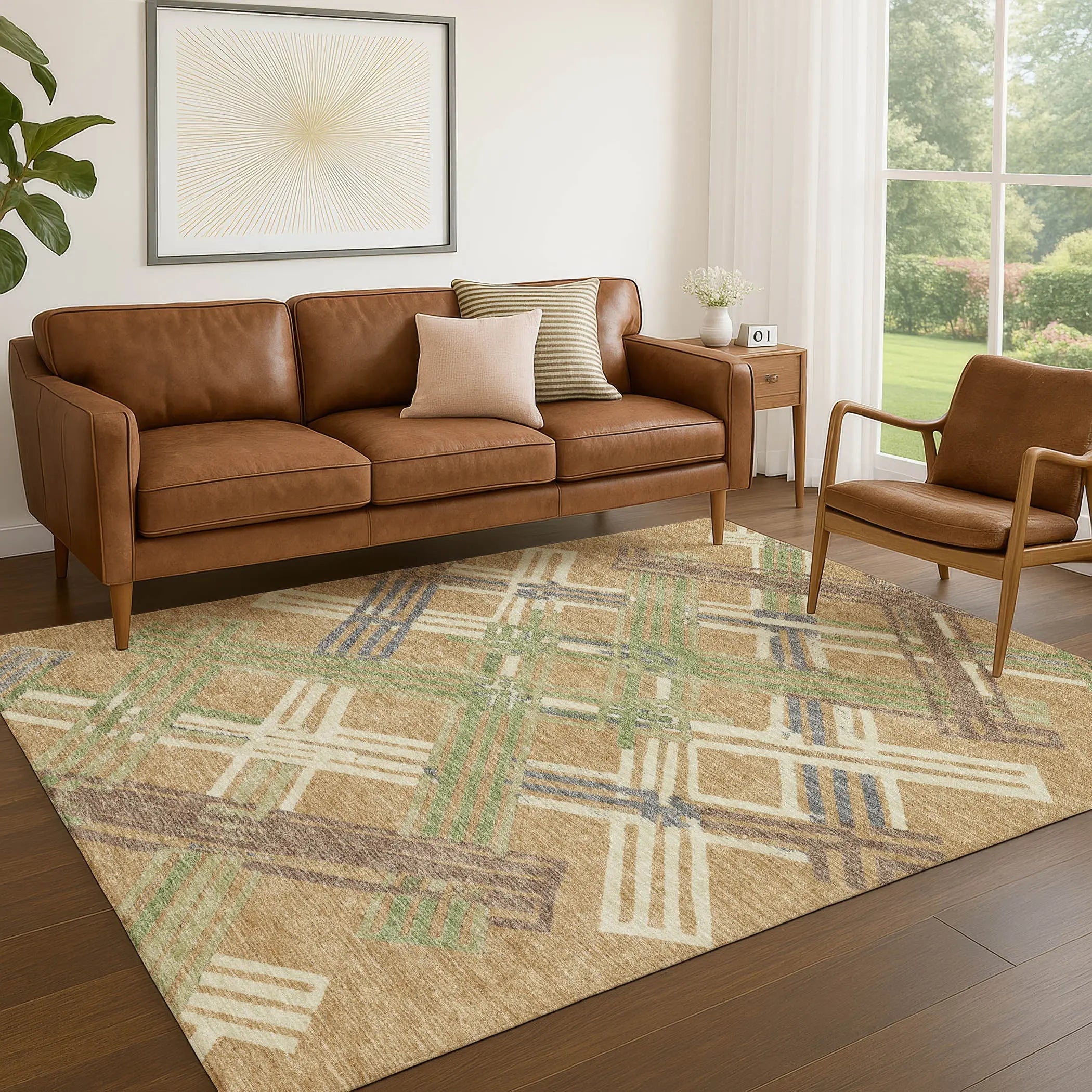 9' X 12' Gold And Brown Geometric Washable Indoor Outdoor Area Rug Homeroots Outdoor