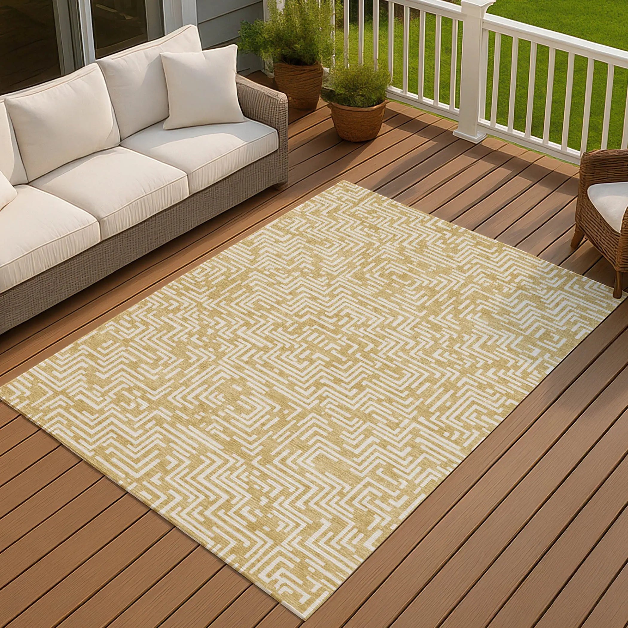 9' X 12' Gold And Brown Geometric Washable Indoor Outdoor Area Rug Homeroots Outdoor