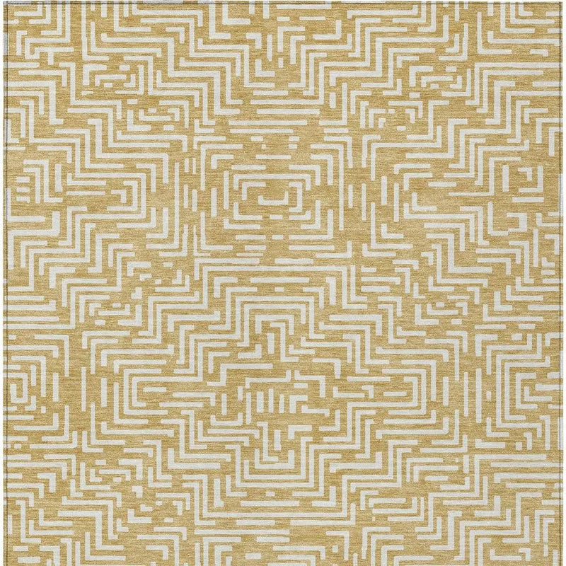 9' X 12' Gold And Brown Geometric Washable Indoor Outdoor Area Rug Homeroots Outdoor