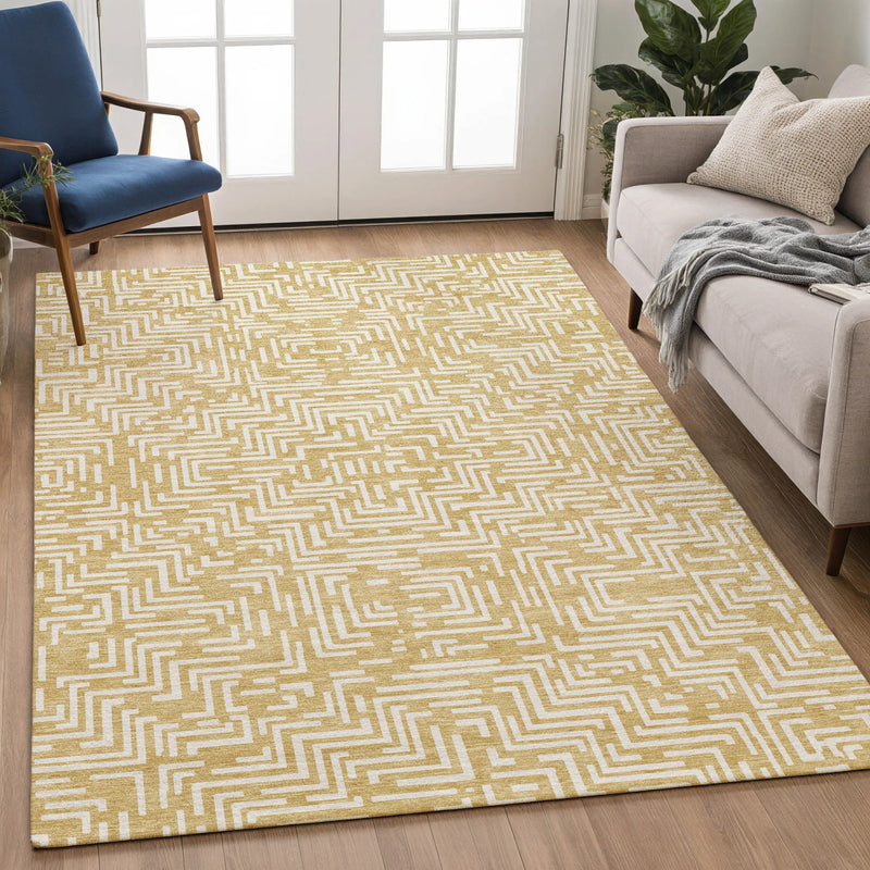9' X 12' Gold And Brown Geometric Washable Indoor Outdoor Area Rug Homeroots Outdoor