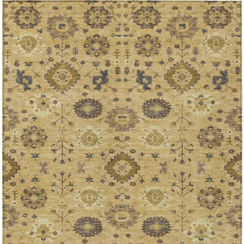 9' X 12' Gold And Brown Geometric Washable Indoor Outdoor Area Rug Homeroots Outdoor