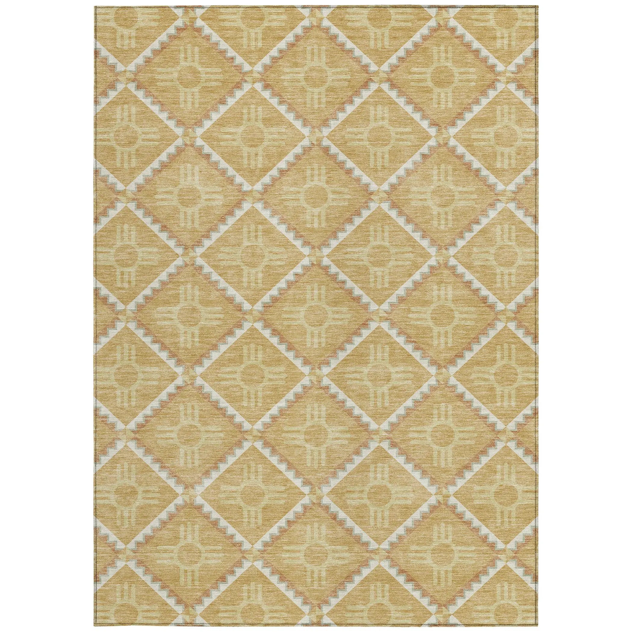 9' X 12' Gold And Brown Geometric Washable Indoor Outdoor Area Rug Homeroots Outdoor