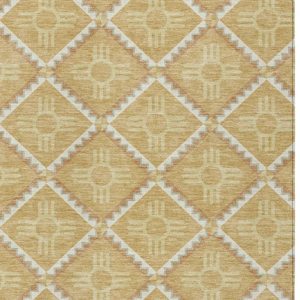 9' X 12' Gold And Brown Geometric Washable Indoor Outdoor Area Rug Homeroots Outdoor