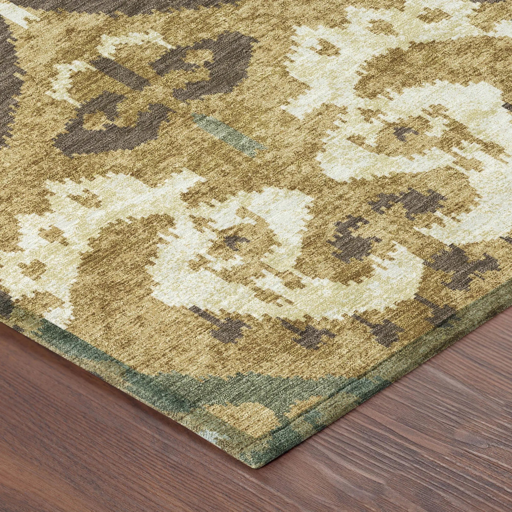 9' X 12' Gold And Brown Ikat Washable Indoor Outdoor Area Rug Homeroots Outdoor