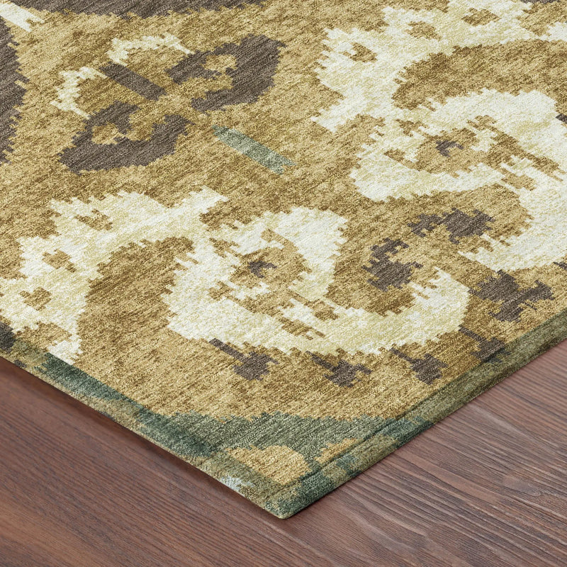 9' X 12' Gold And Brown Ikat Washable Indoor Outdoor Area Rug Homeroots Outdoor