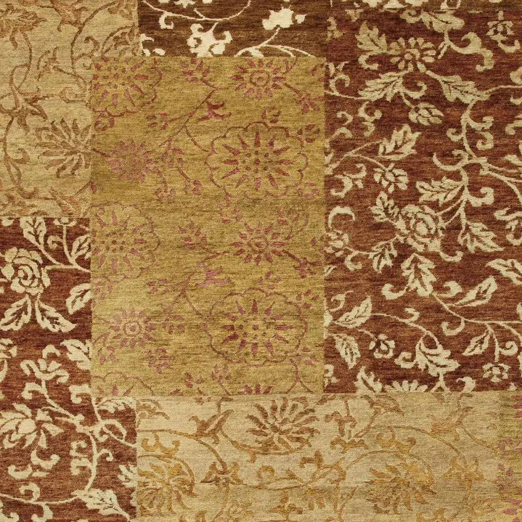9' X 12' Gold And Brown Patchwork Hand Knotted Area Rug Homeroots Home Decor