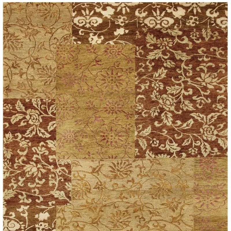 9' X 12' Gold And Brown Patchwork Hand Knotted Area Rug Homeroots Home Decor