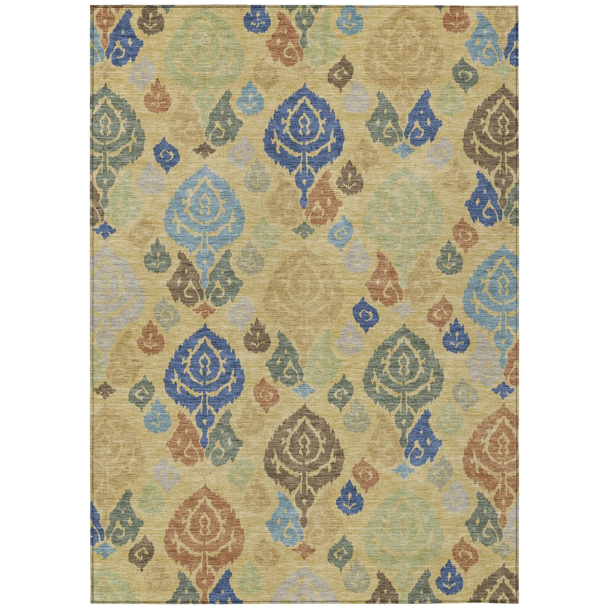 9' X 12' Gold And Chocolate Damask Washable Indoor Outdoor Area Rug Homeroots Outdoor