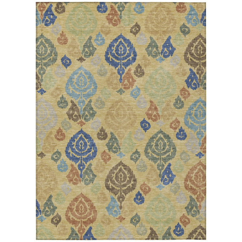 9' X 12' Gold And Chocolate Damask Washable Indoor Outdoor Area Rug Homeroots Outdoor