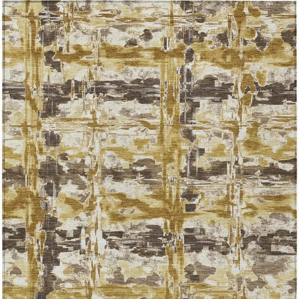 9' X 12' Gold And Coffee Abstract Washable Indoor Outdoor Area Rug Homeroots Outdoor