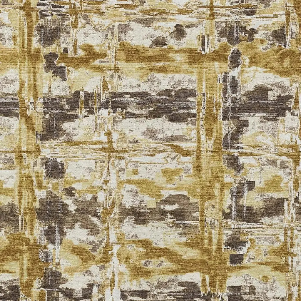9' X 12' Gold And Coffee Abstract Washable Indoor Outdoor Area Rug Homeroots Outdoor