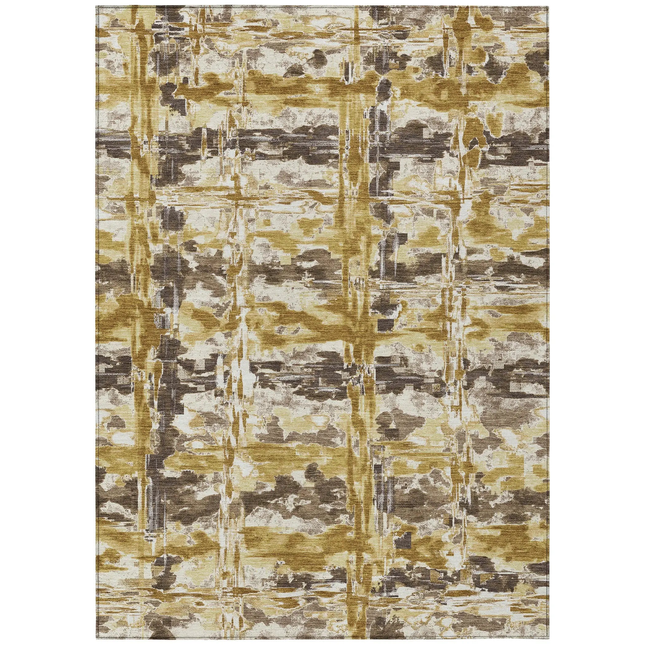 9' X 12' Gold And Coffee Abstract Washable Indoor Outdoor Area Rug Homeroots Outdoor
