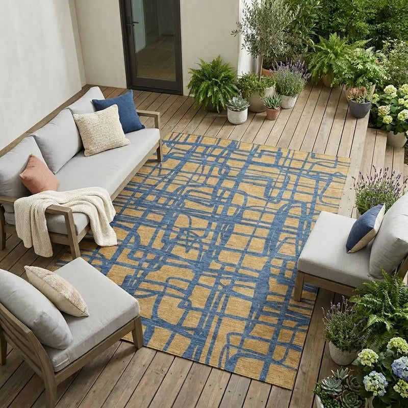 9' X 12' Gold And Copper Abstract Washable Indoor Outdoor Area Rug Homeroots Outdoor