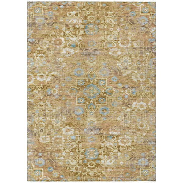 9' X 12' Gold And Copper Floral Medallion Washable Indoor Outdoor Area Rug Homeroots Outdoor