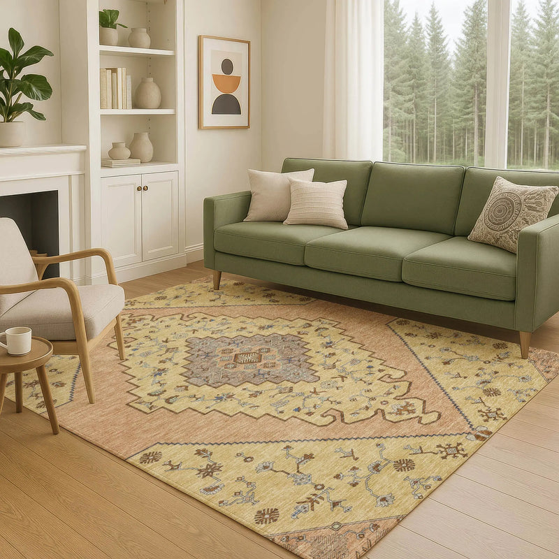 9' X 12' Gold And Copper Geometric Washable Indoor Outdoor Area Rug Homeroots Outdoor