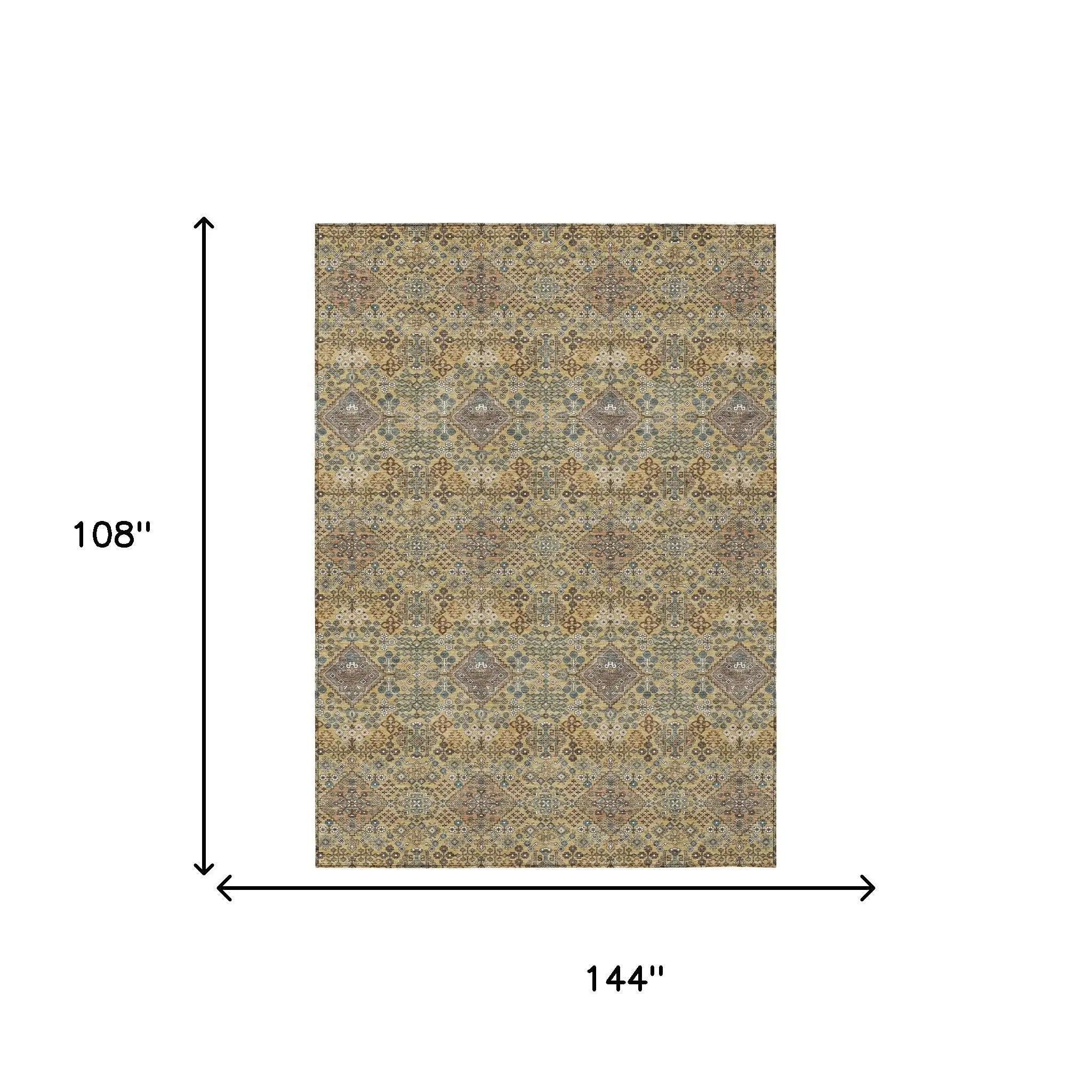 9' X 12' Gold And Copper Geometric Washable Indoor Outdoor Area Rug Homeroots Outdoor