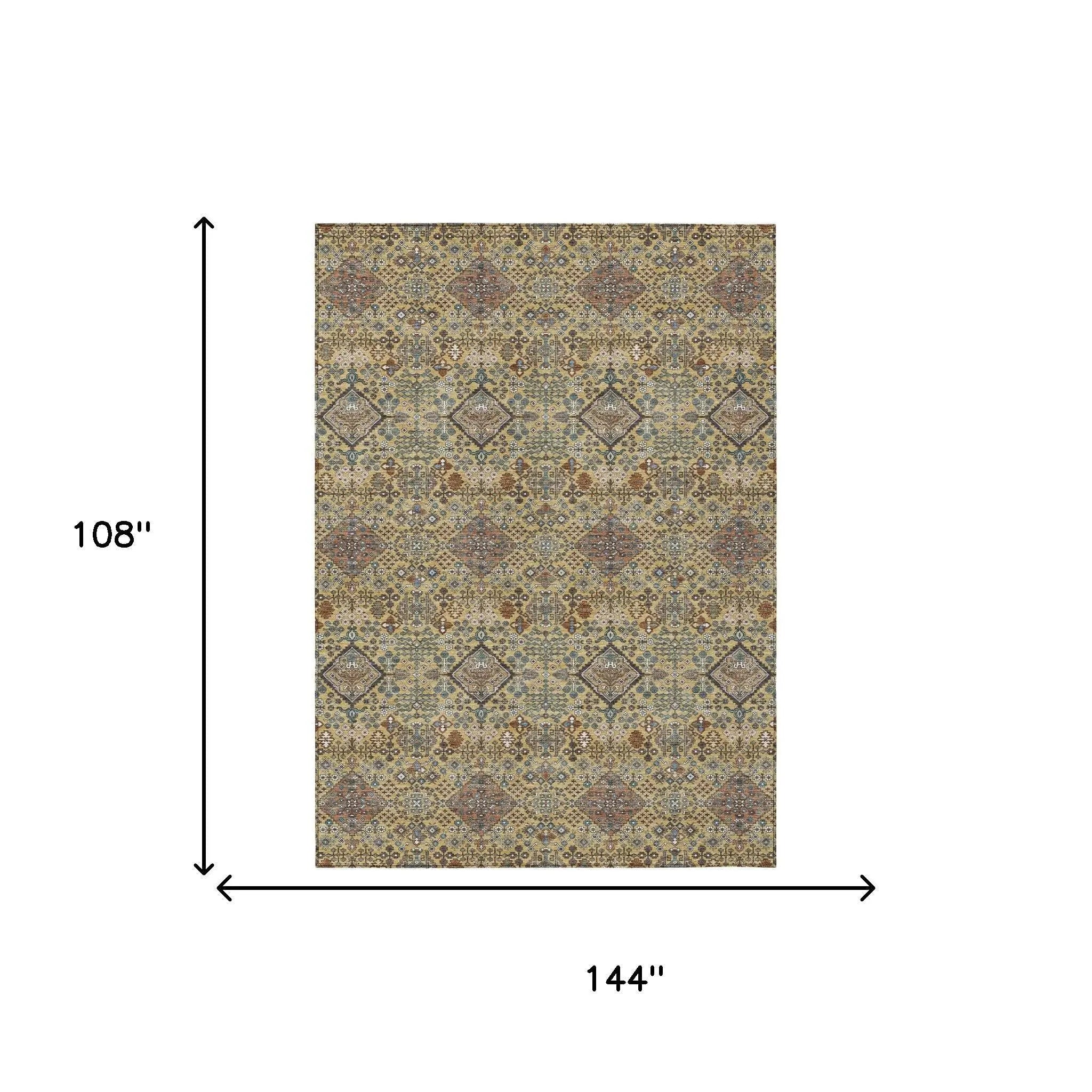 9' X 12' Gold And Copper Geometric Washable Indoor Outdoor Area Rug Homeroots Outdoor