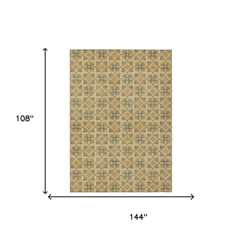 9' X 12' Gold And Copper Geometric Washable Indoor Outdoor Area Rug Homeroots Outdoor