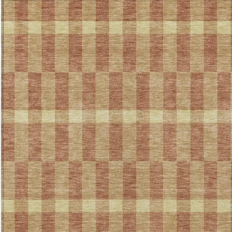 Brown and yellow plaid woven fabric, ideal for upholstery and home decor projects.