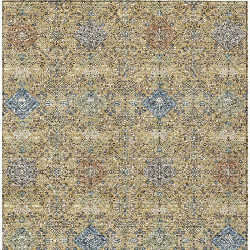 9' X 12' Gold And Copper Oriental Washable Indoor Outdoor Area Rug Homeroots Outdoor